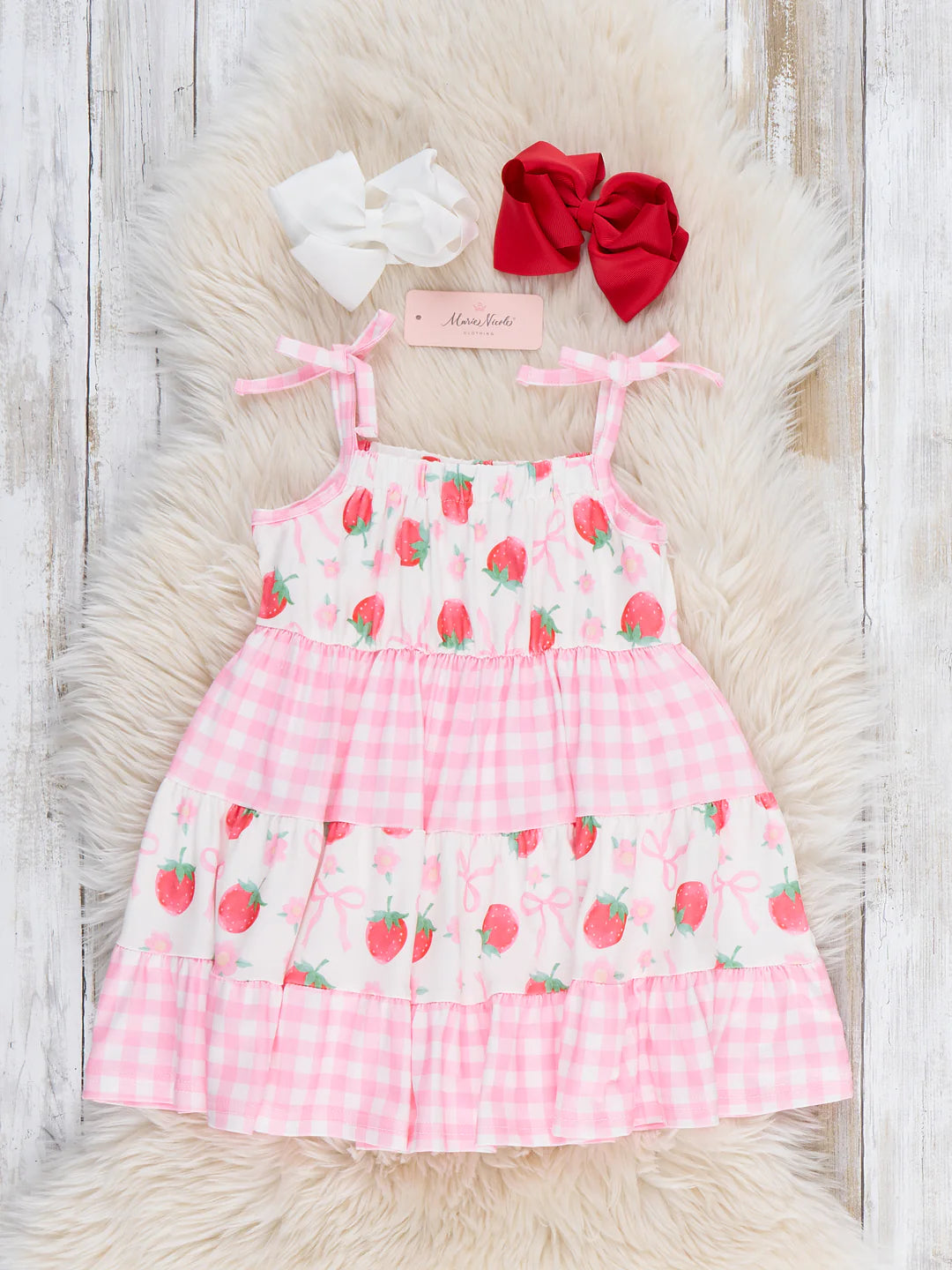 Strawberry Gingham Breeze Ruffle Dress