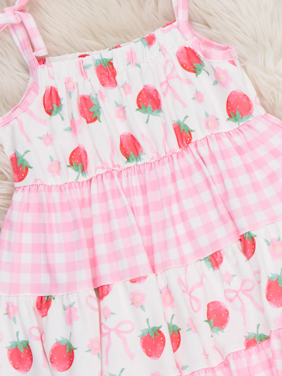 Strawberry Gingham Breeze Ruffle Dress