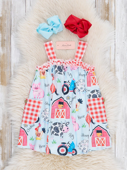 Red Gingham Farm Ruffle Dress