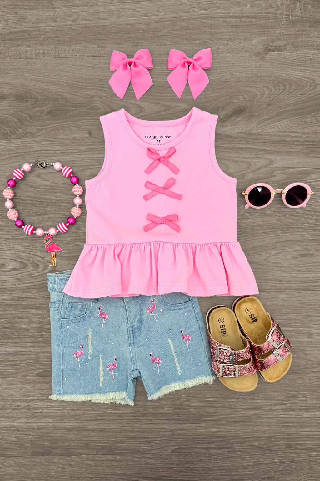 Pink Flamingo Denim Short Set