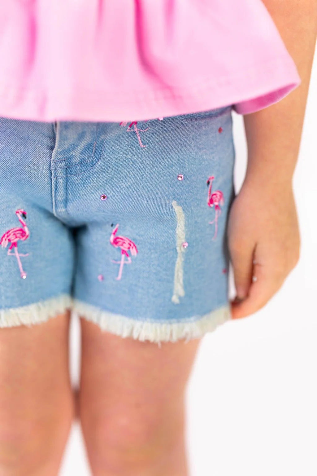 Pink Flamingo Denim Short Set