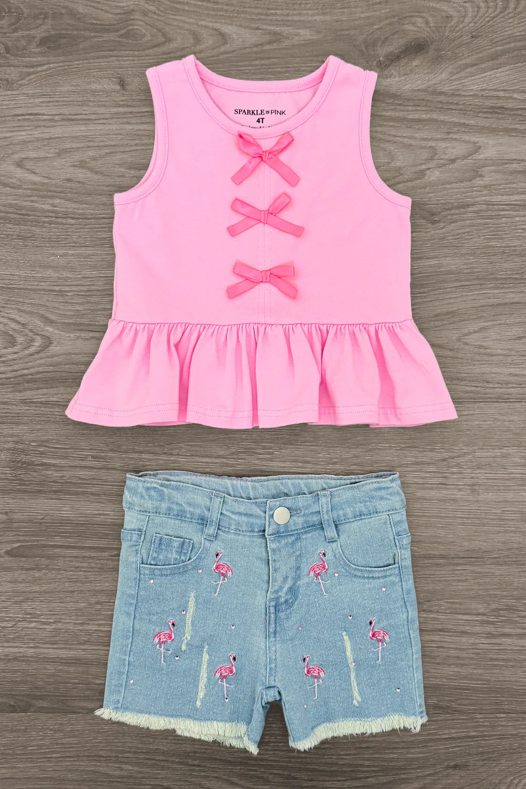 Pink Flamingo Denim Short Set