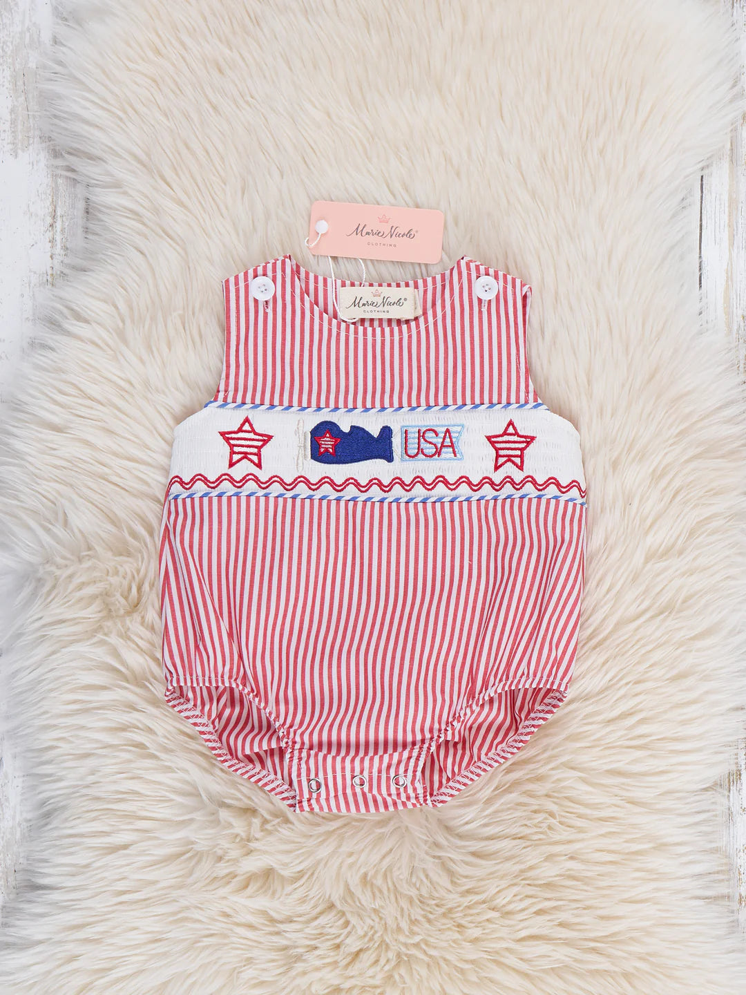 Freedom Flight Smocked Striped 100% Cotton Romper