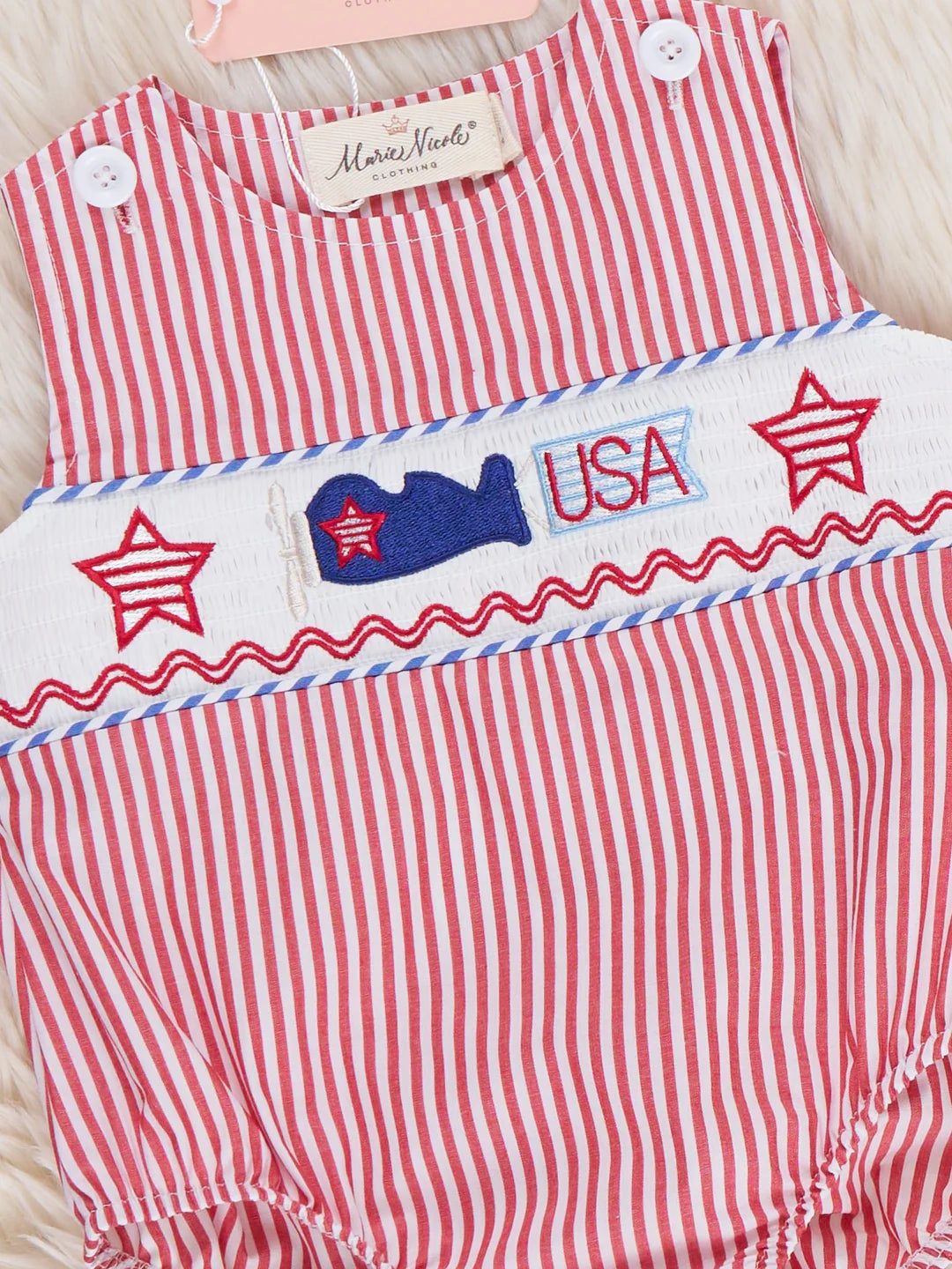 Freedom Flight Smocked Striped 100% Cotton Romper
