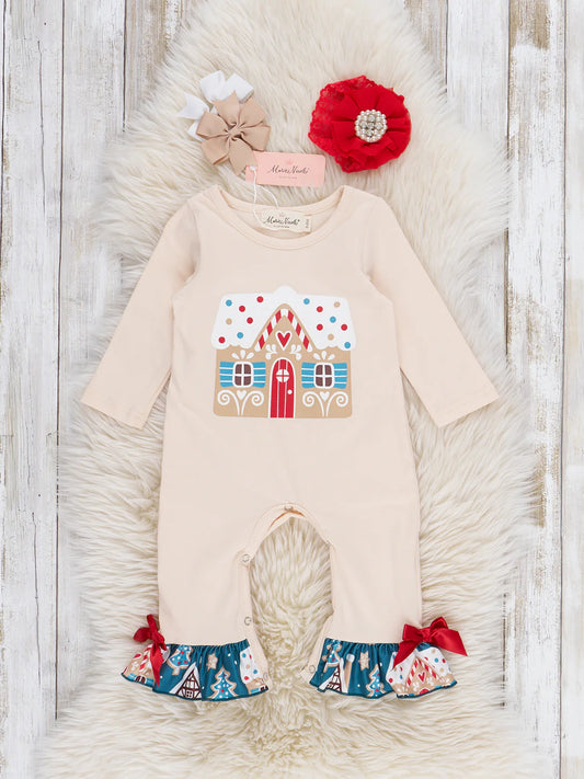Gingerbread Village Ruffle Romper