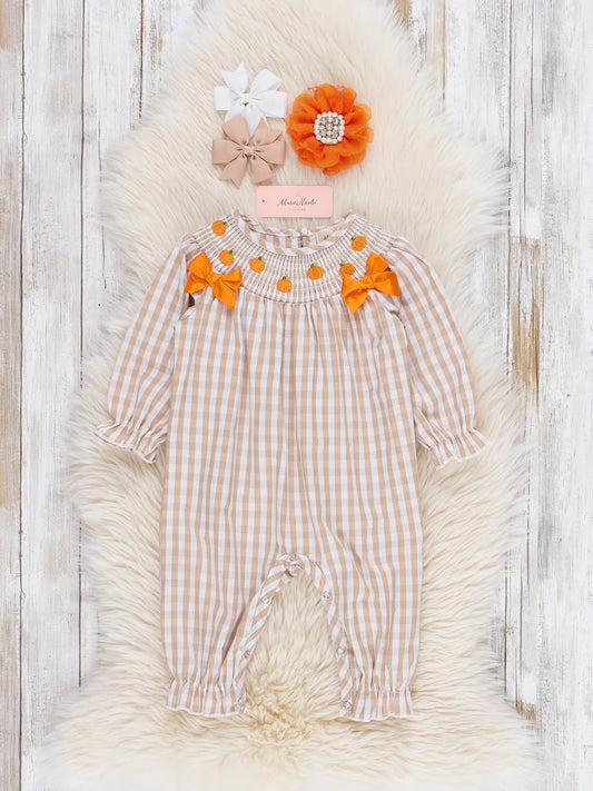 Embroidered Pumpkin Patch Smocked Romper
