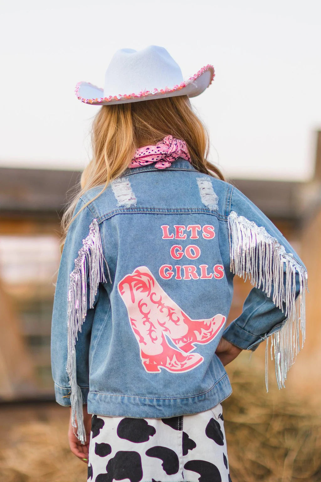 "Let's Go Girls" Silver Fringe Denim Jacket
