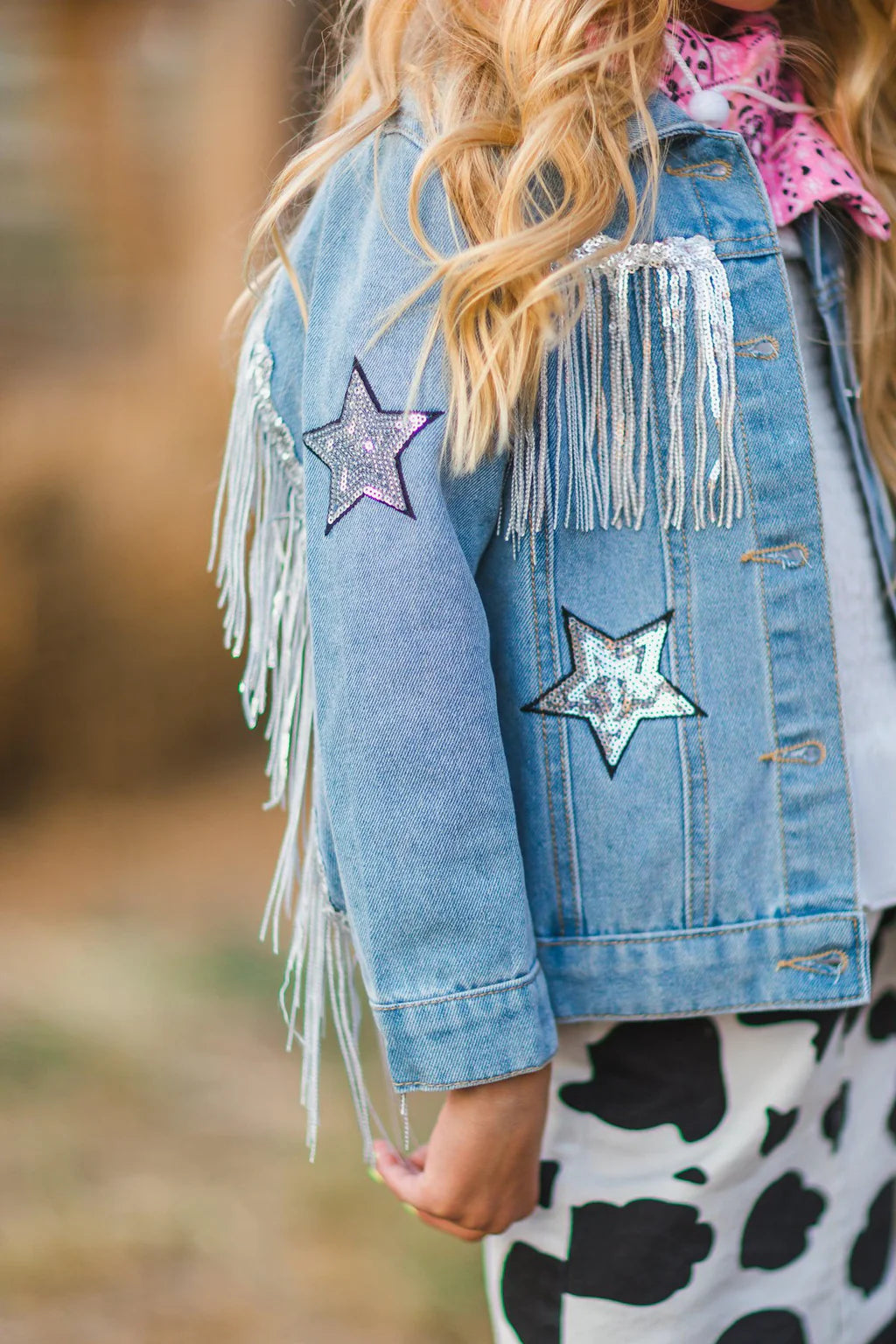 "Let's Go Girls" Silver Fringe Denim Jacket