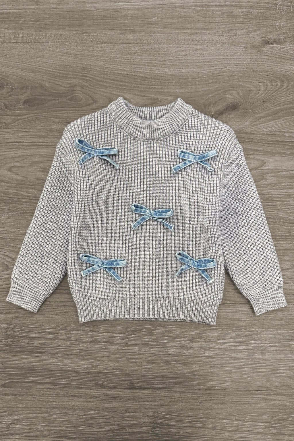 Gray Bow Knit Sweater & Denim Pant