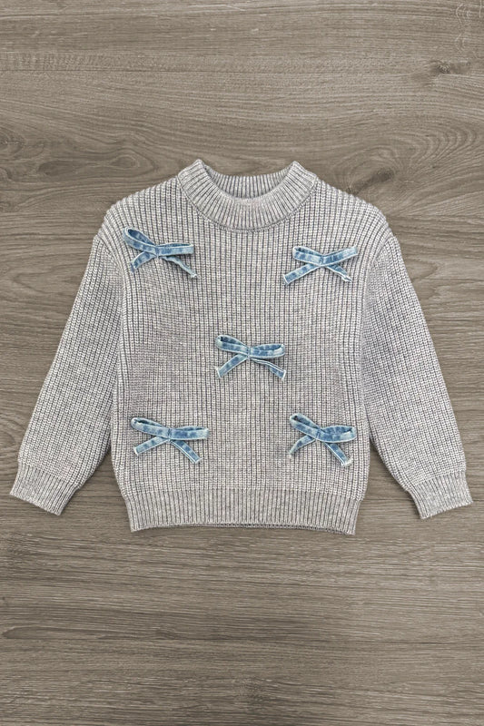 Gray Bow Knit Sweater & Denim Pant