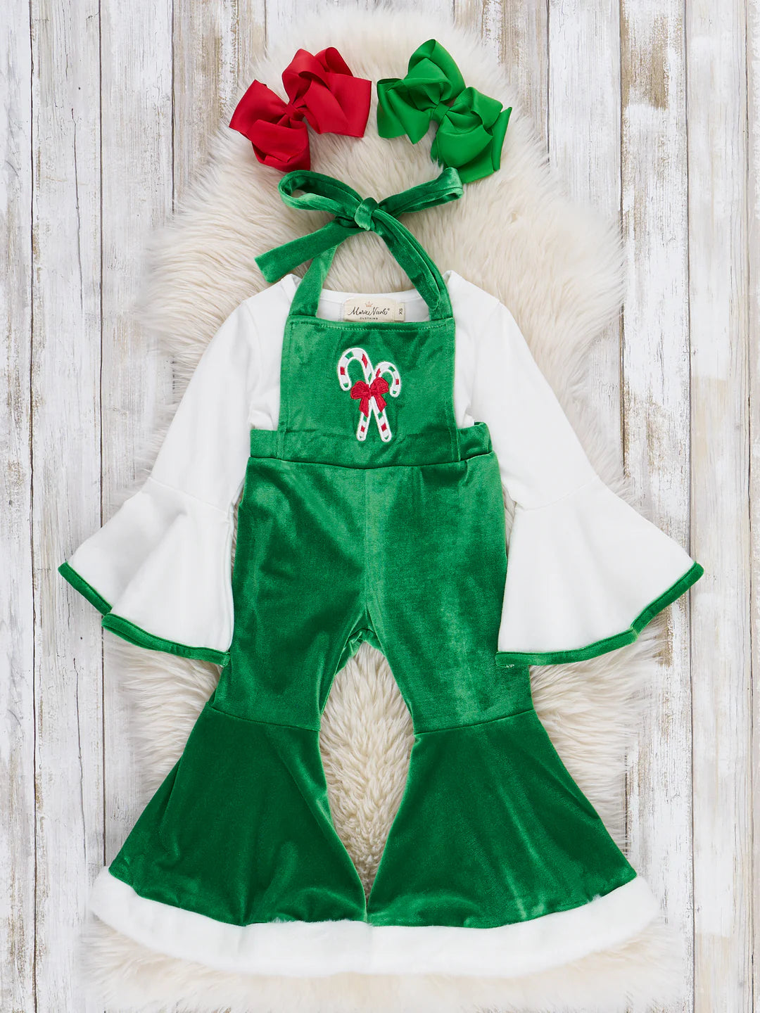 Jolly Candy Cane Velvet Bell Bottom Outfit