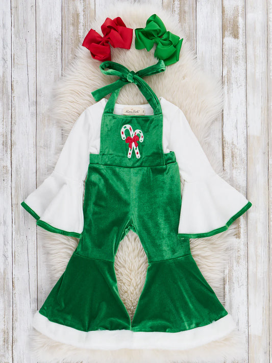 Jolly Candy Cane Velvet Bell Bottom Outfit