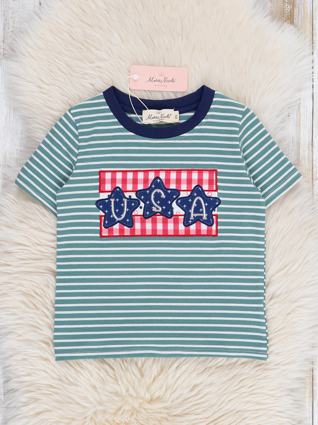 Green Striped Embroidered USA Shirt