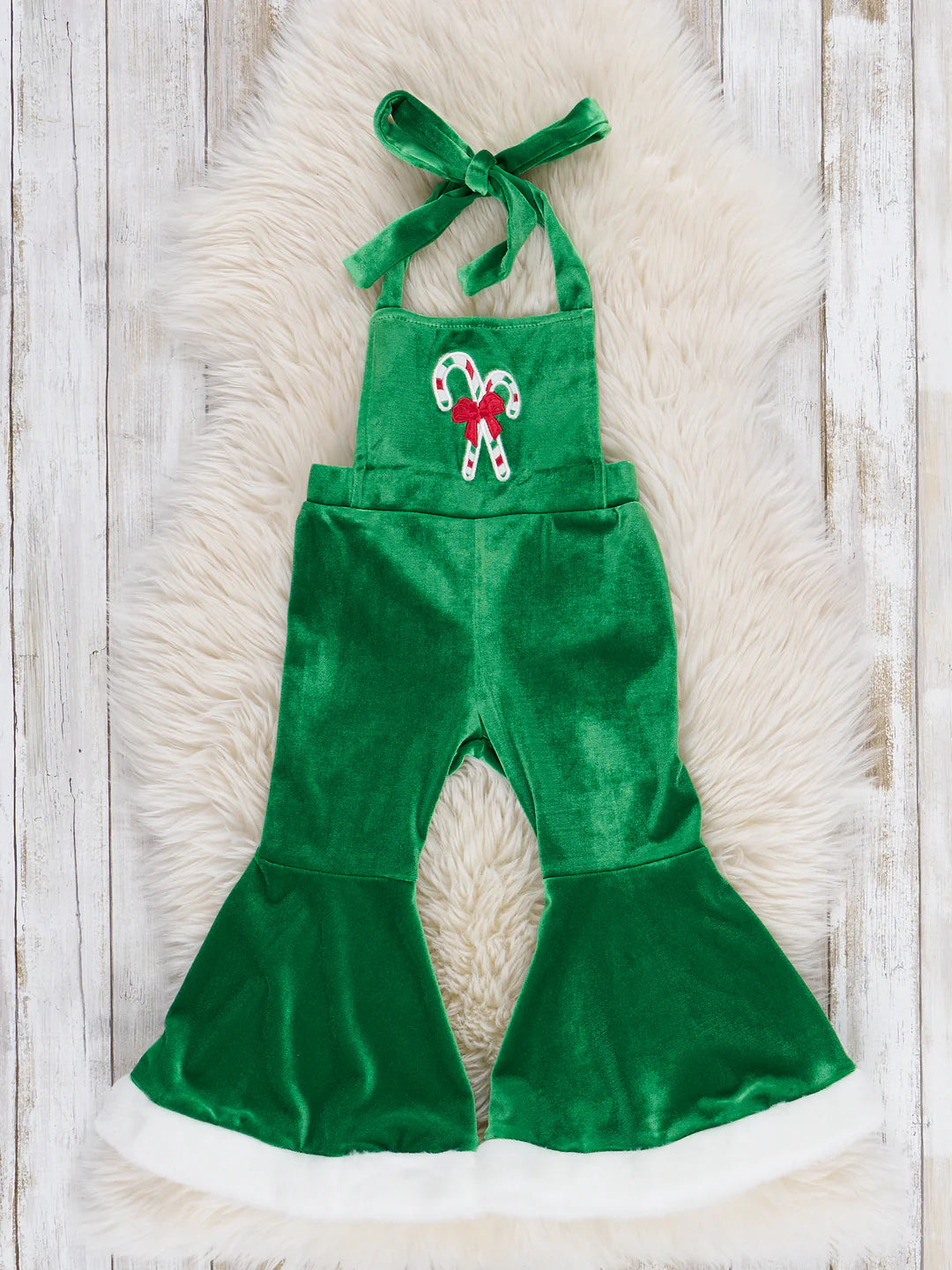 Jolly Candy Cane Velvet Bell Bottom Outfit