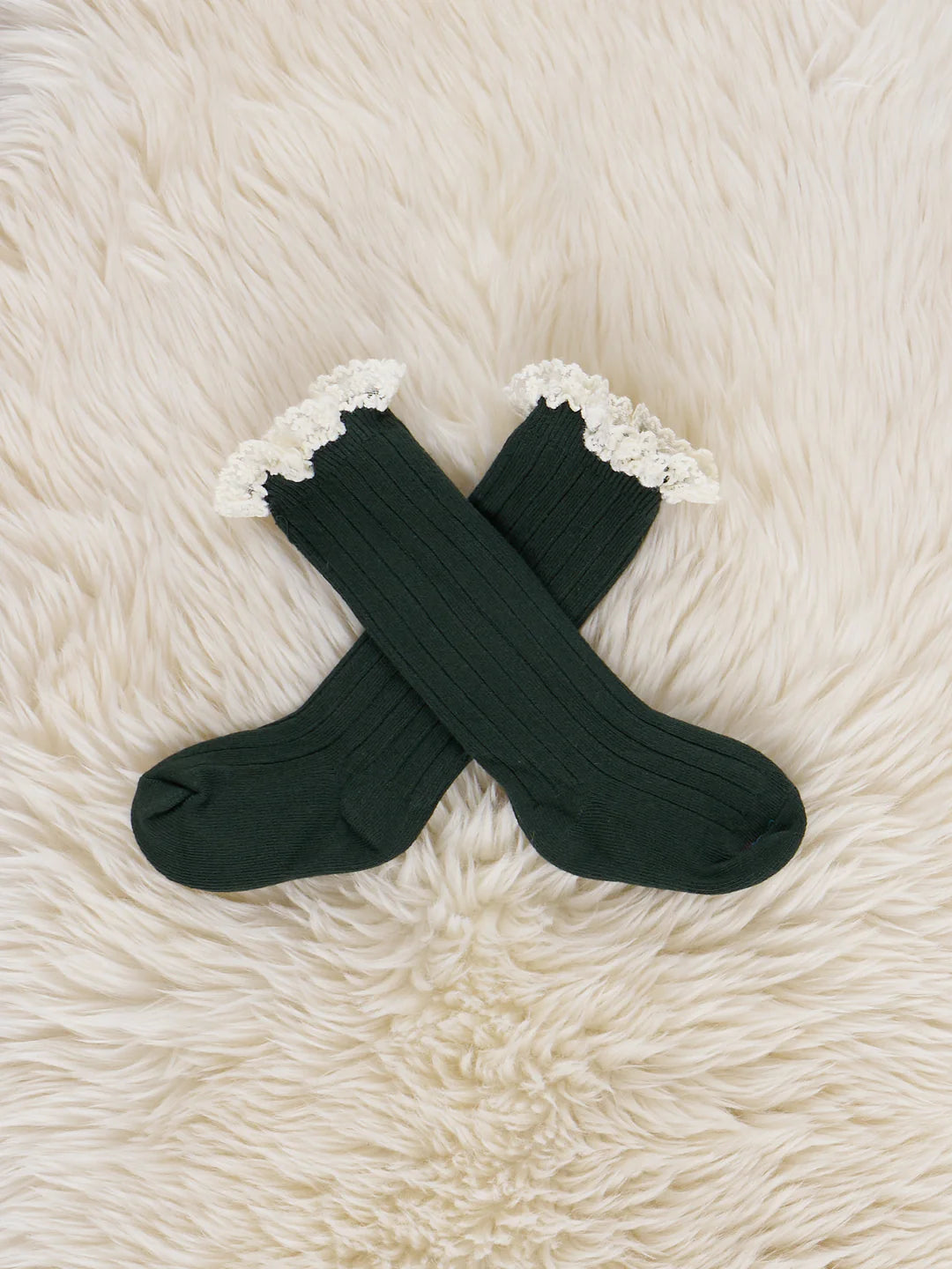 Lace Trim Knee Socks - Red, Green and White