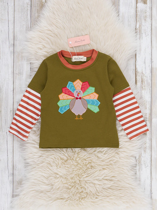 Embroidered Striped Turkey Top