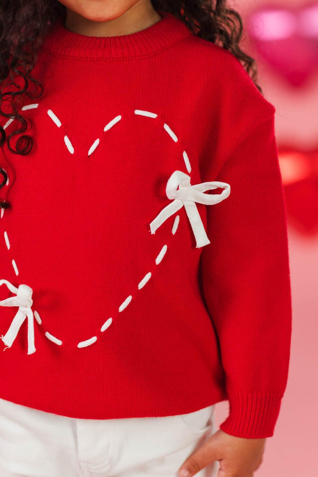 Red Lace-Up Bow Heart Sweater