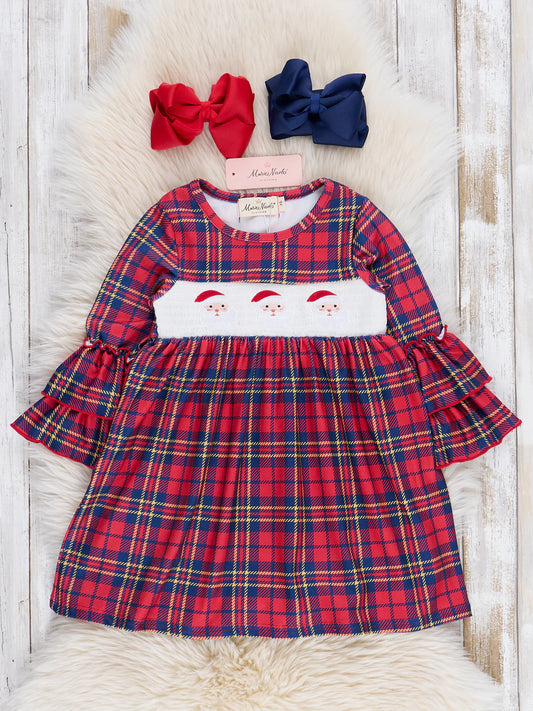Holiday Plaid Smocked Santa Dress
