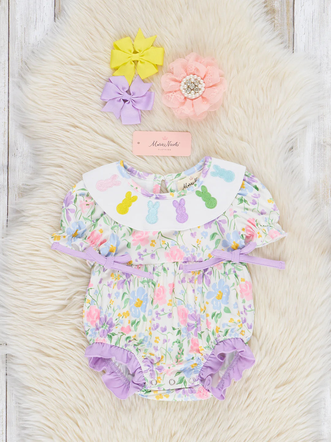 Bunny Floral Embroidered Ruffle Bubble