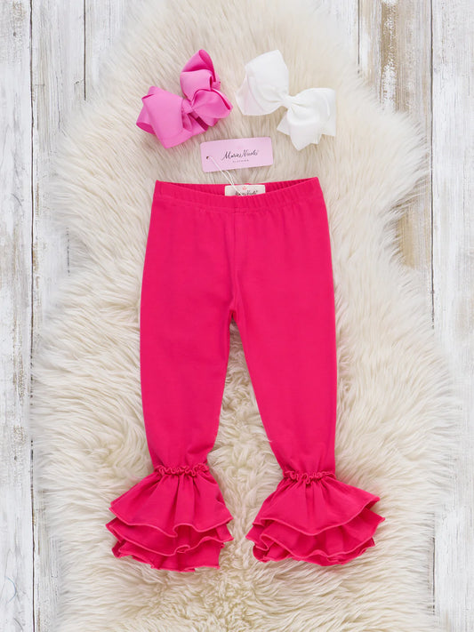 Cotton Bell Ruffle Leggings-HOT PINK