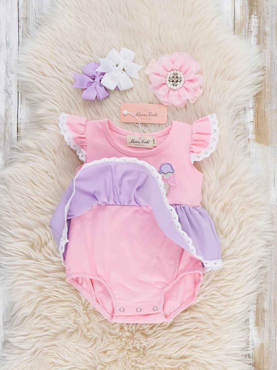Sweet Scoops Embroidered Cotton Ruffle Bubble Romper