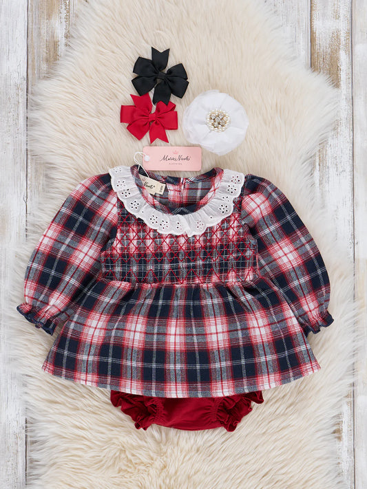 Navy & Burgundy Joyous Plaid Smocked Bloomers