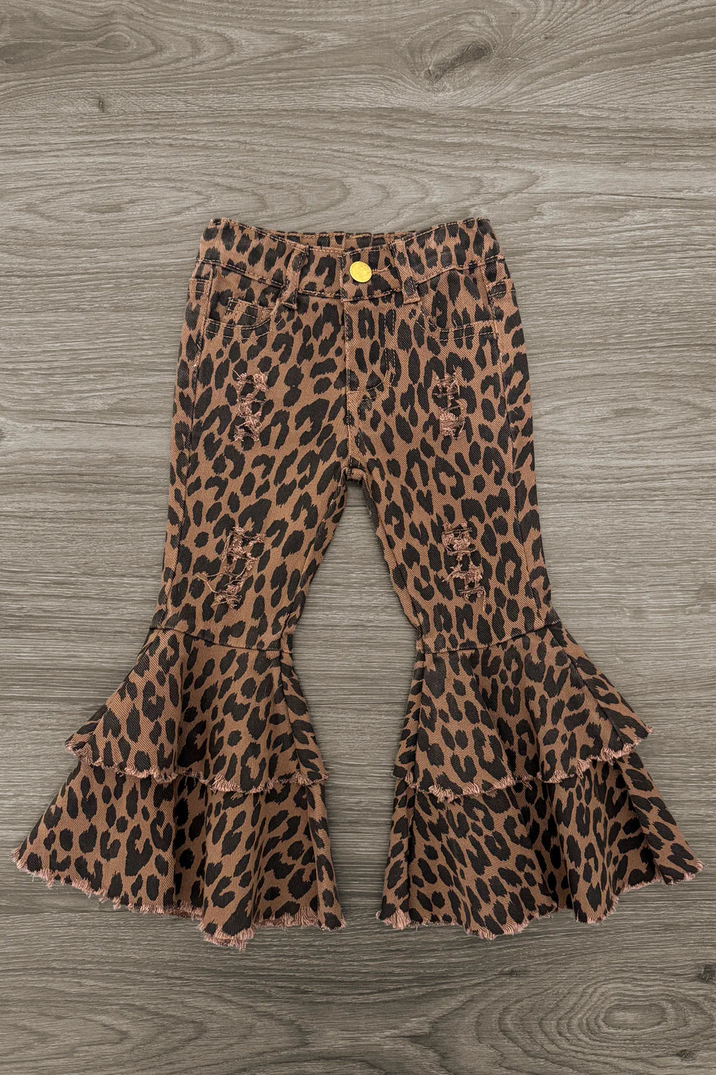 Brown Cheetah Print Bell Bottom Jeans
