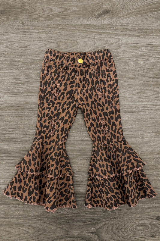 Brown Cheetah Print Bell Bottom Jeans