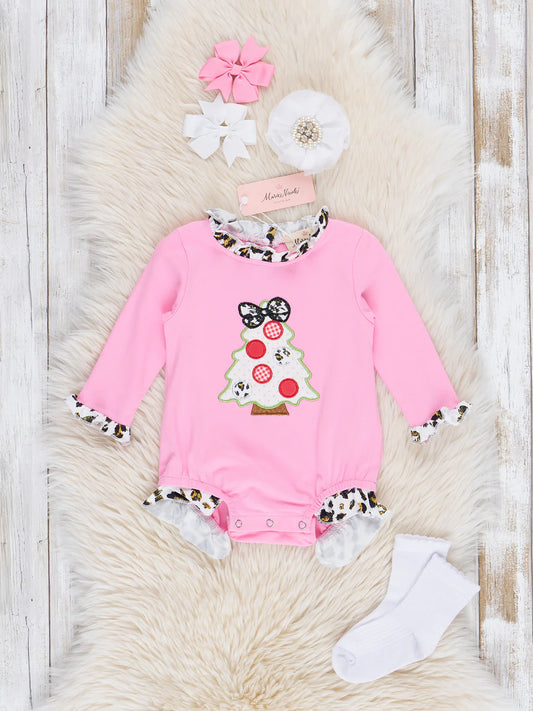 Pink & Leopard Christmas Tree Ruffle Bubble