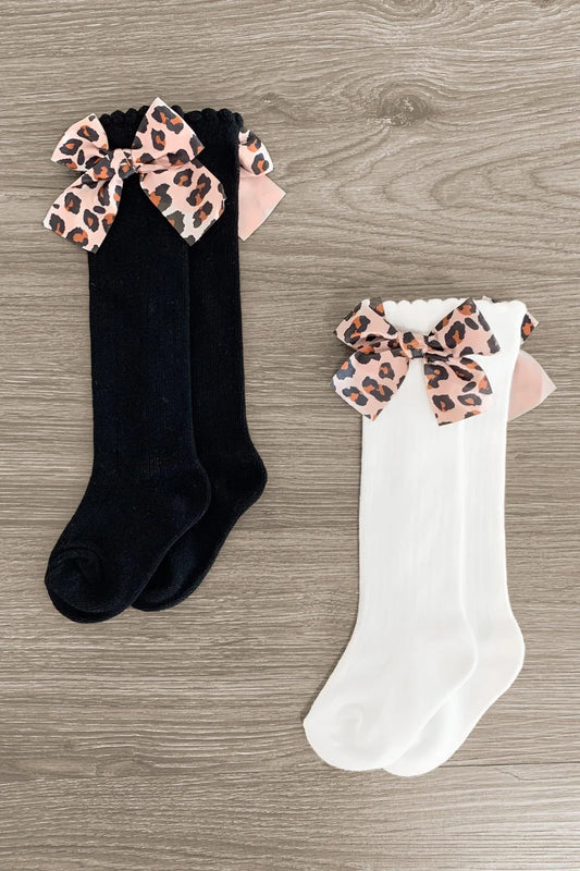 Black Leopard Bow Socks