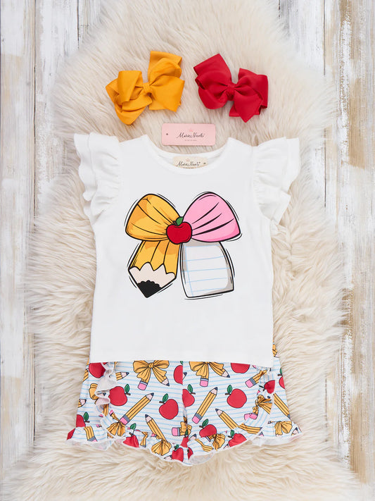 Little Learner Bow Applique Ruffle Outfit