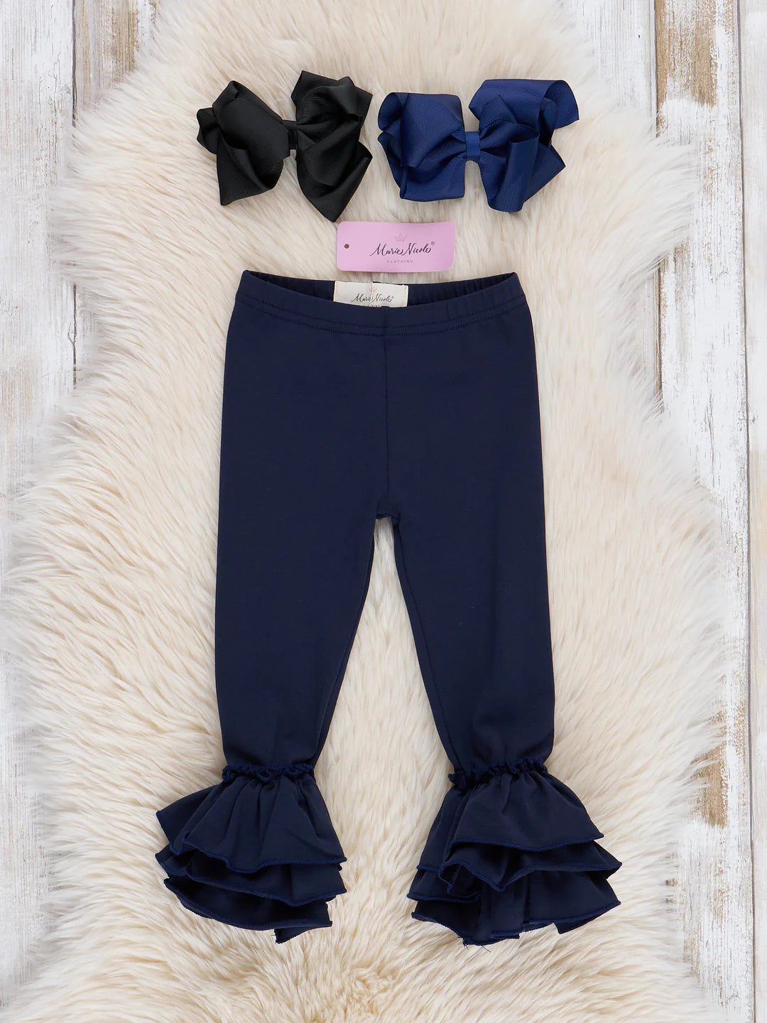 Cotton Bell Ruffle Leggings-Navy