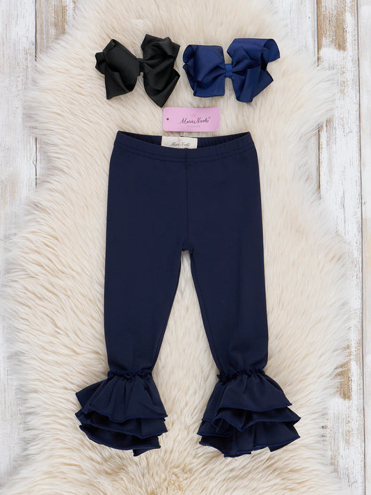 Cotton Bell Ruffle Leggings-Navy