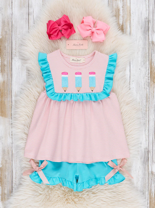 Turquoise Embroidered Pencil Ruffle Outfit