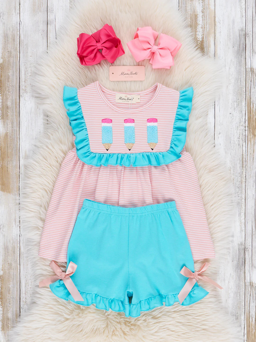 Turquoise Embroidered Pencil Ruffle Outfit