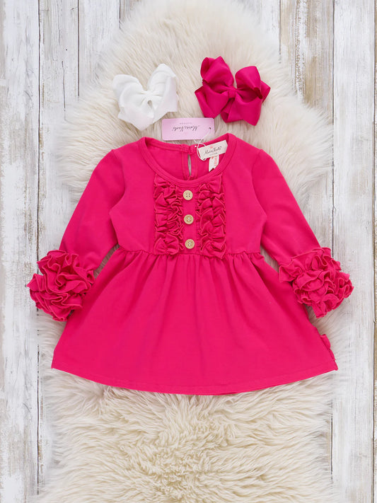 Cotton Icing Ruffle Tunic Top-Hot Pink
