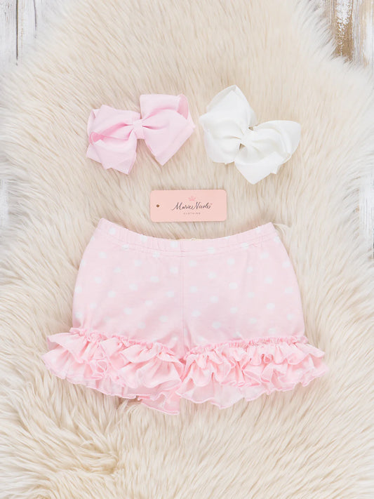 Ruffle Hem Cotton SHORTS Pink Polka Dots