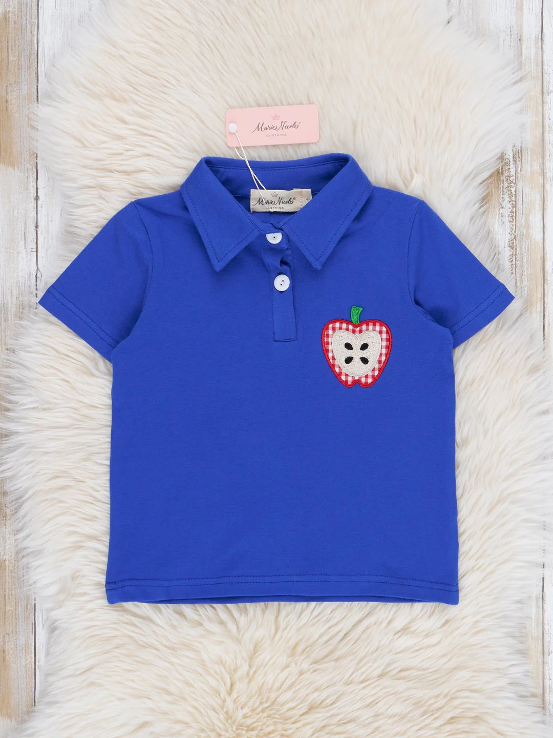 Royal Blue Embroidered Apples Polo Shirt
