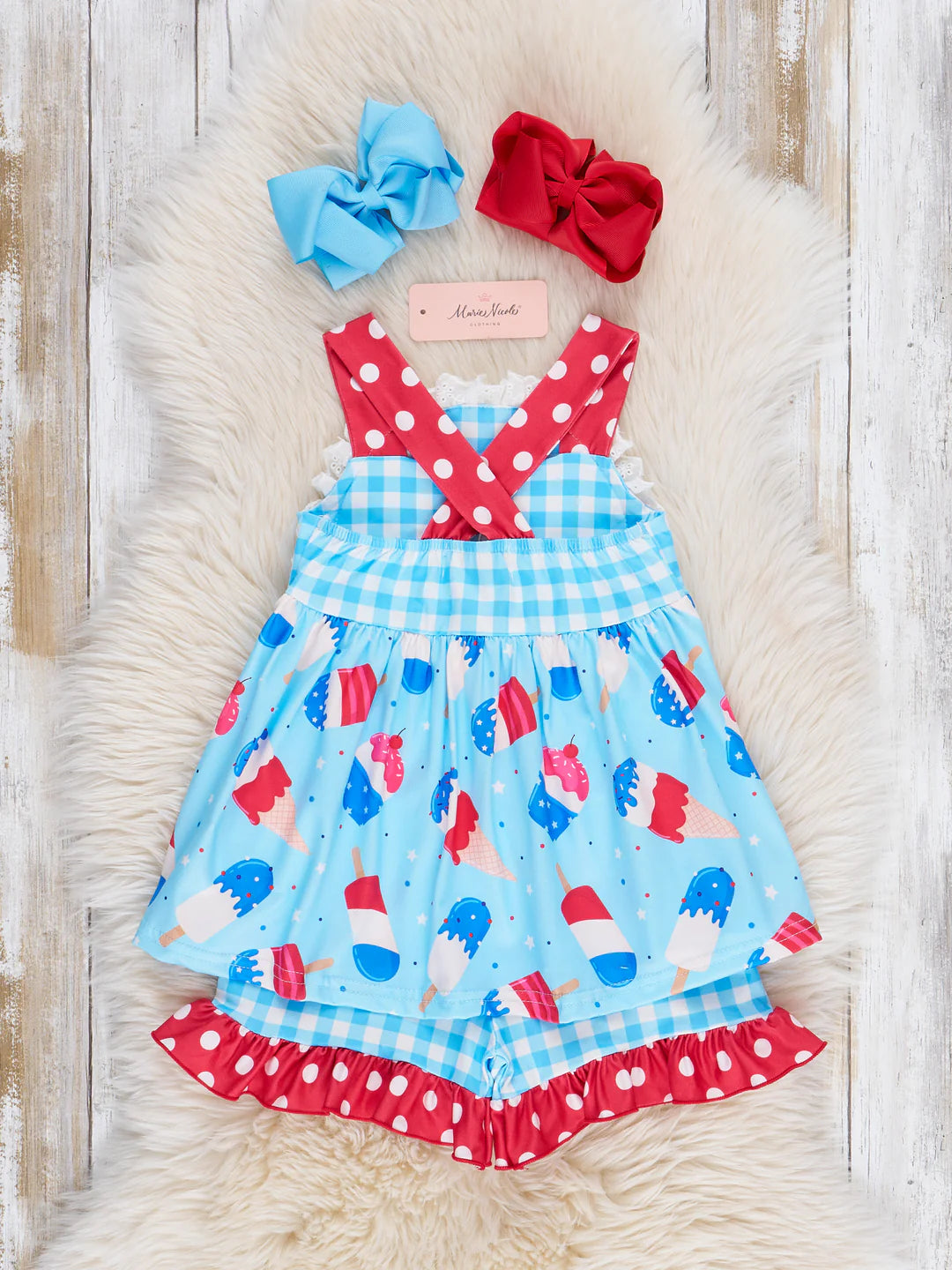 Popsicle Gingham Patriotic Ruffle Outfit