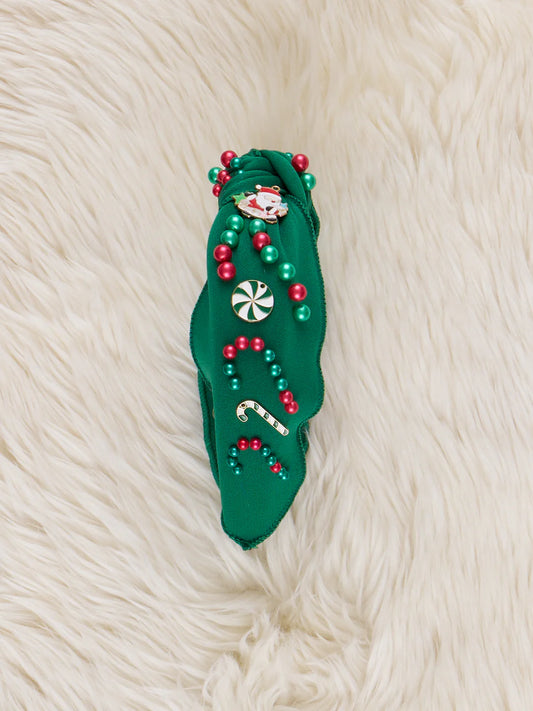 GREEN  Christmas Candy Cane Glam Headband