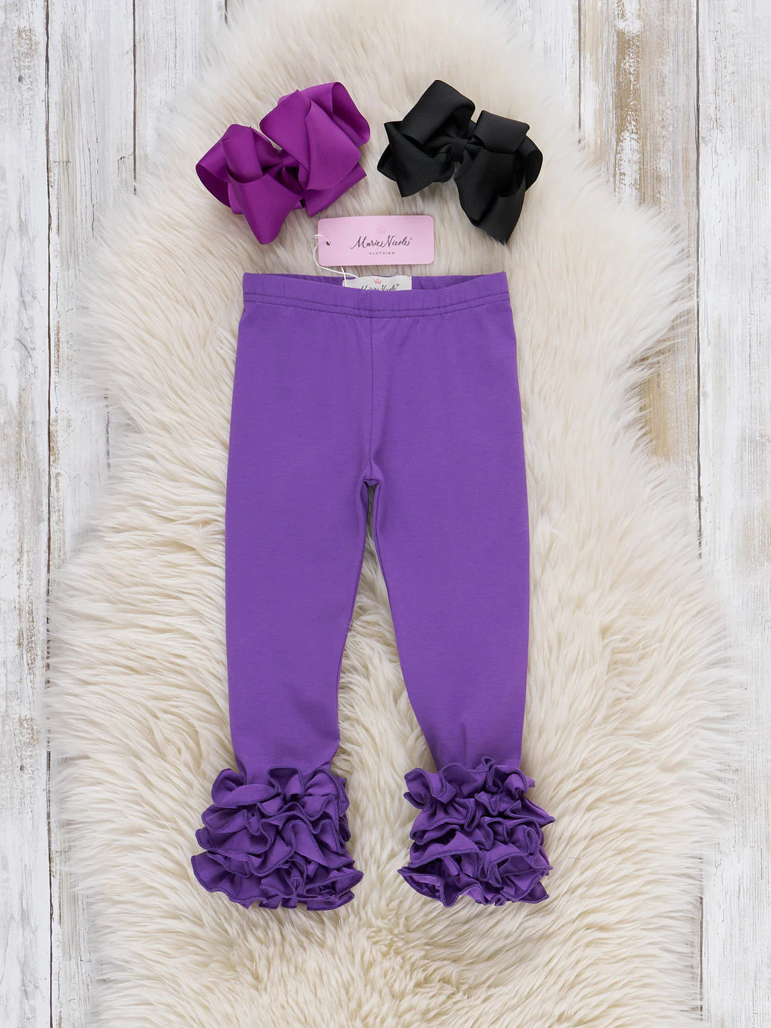Cotton Bell Ruffle Leggings-Eggplant Purple