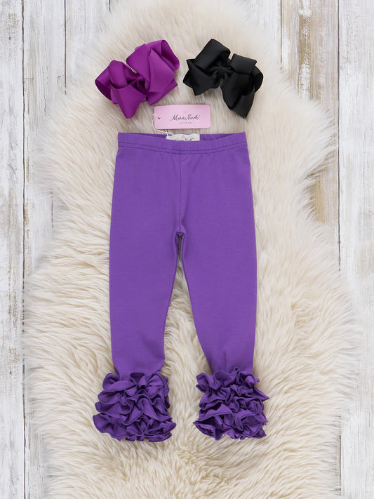 Cotton Bell Ruffle Leggings-Eggplant Purple