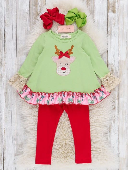 Reindeer Smile Embroidered Ruffle Outfit