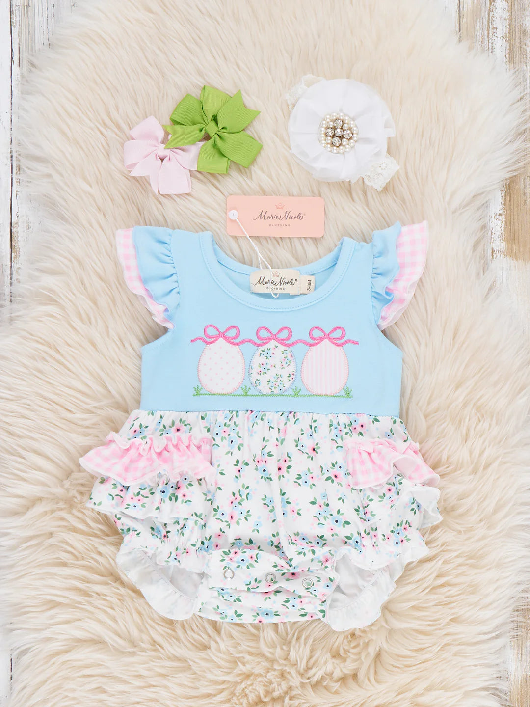 Ribbons & Eggs Garden Embroidered Ruffle Bubble