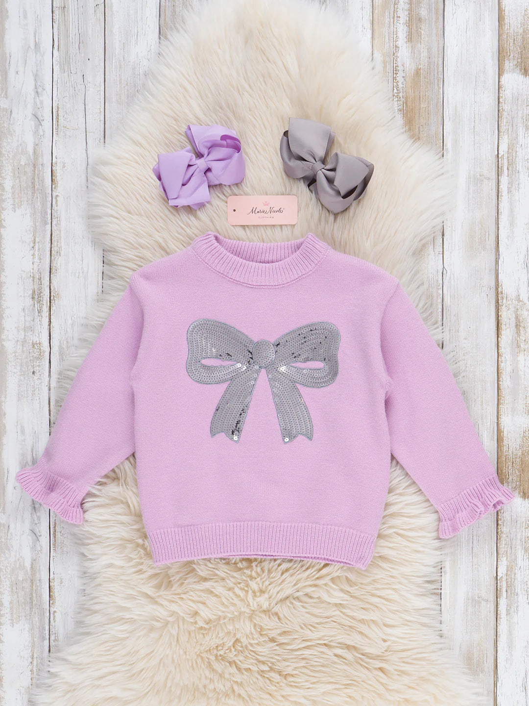 Sequin Ribbon Sweater - Purple