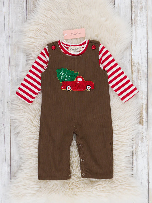 Farmhouse Striped Truck Romper Set