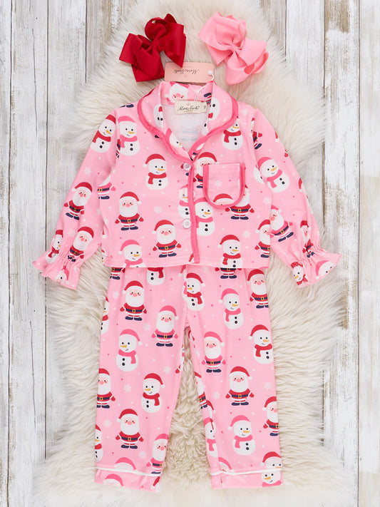 Santas & Snowmen Cropped Ruffle Pajamas