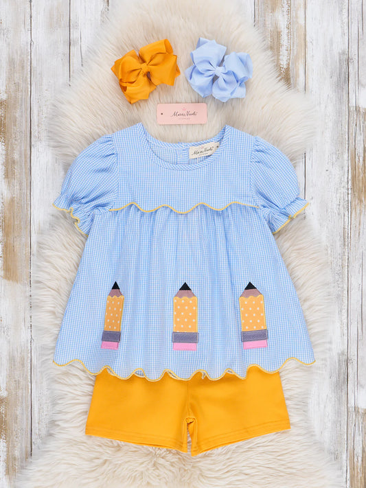 Scallop Hem Embroidered Pencils Outfit