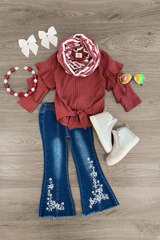 Scarf Denim Flare Set