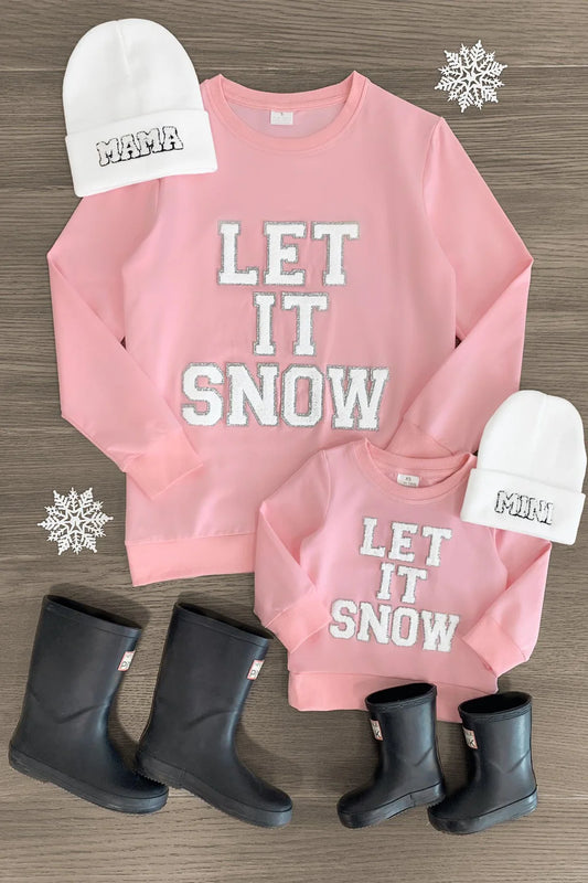 "Let It Snow" Pink Chenille Patch Top